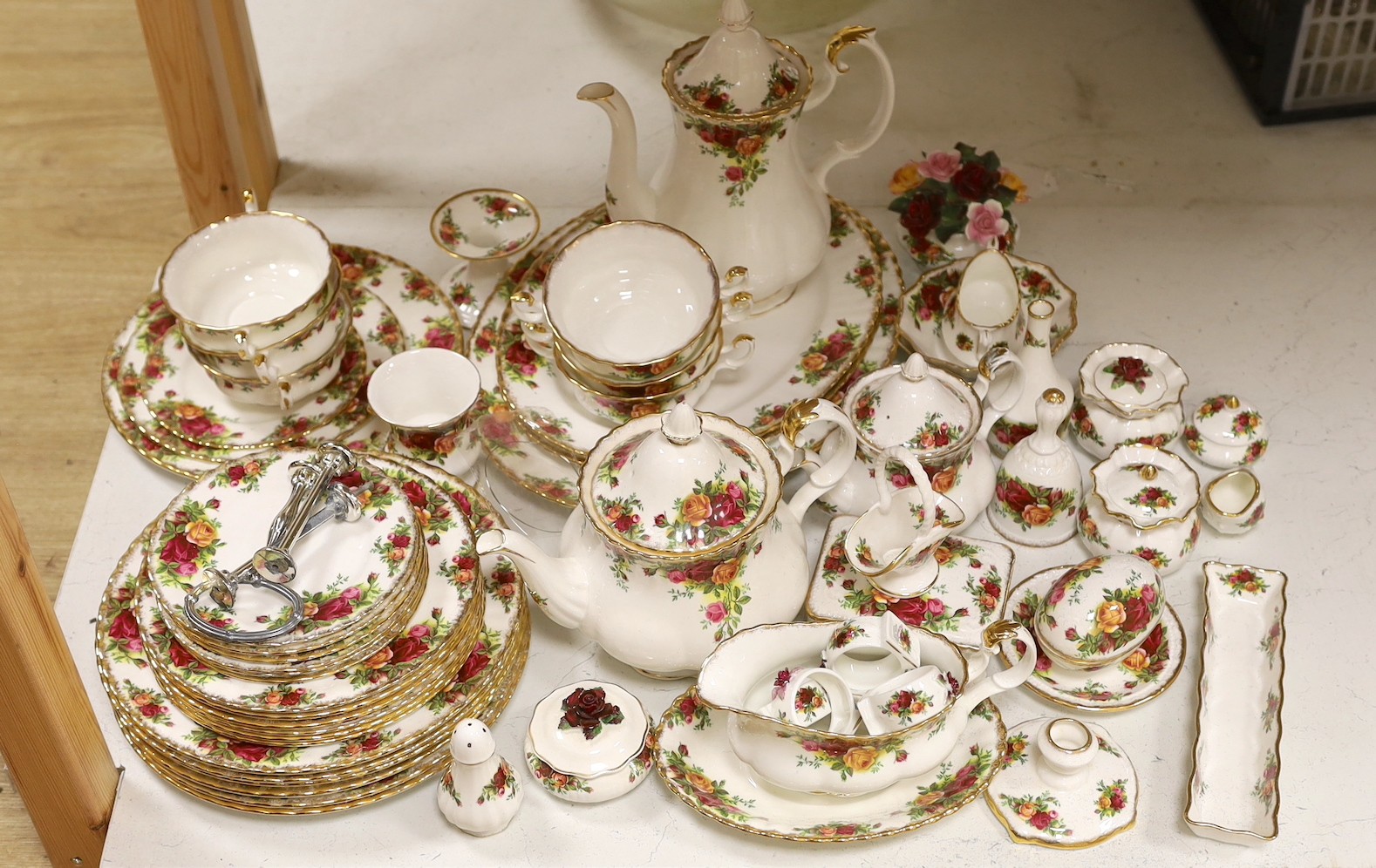 A collection of Royal Albert Old Country Roses tea and dinner service including a collection of vases, pots etc